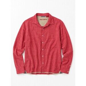 Report Collection Linen Shirt Size Large Button Down Long Sleeve Red Coastal